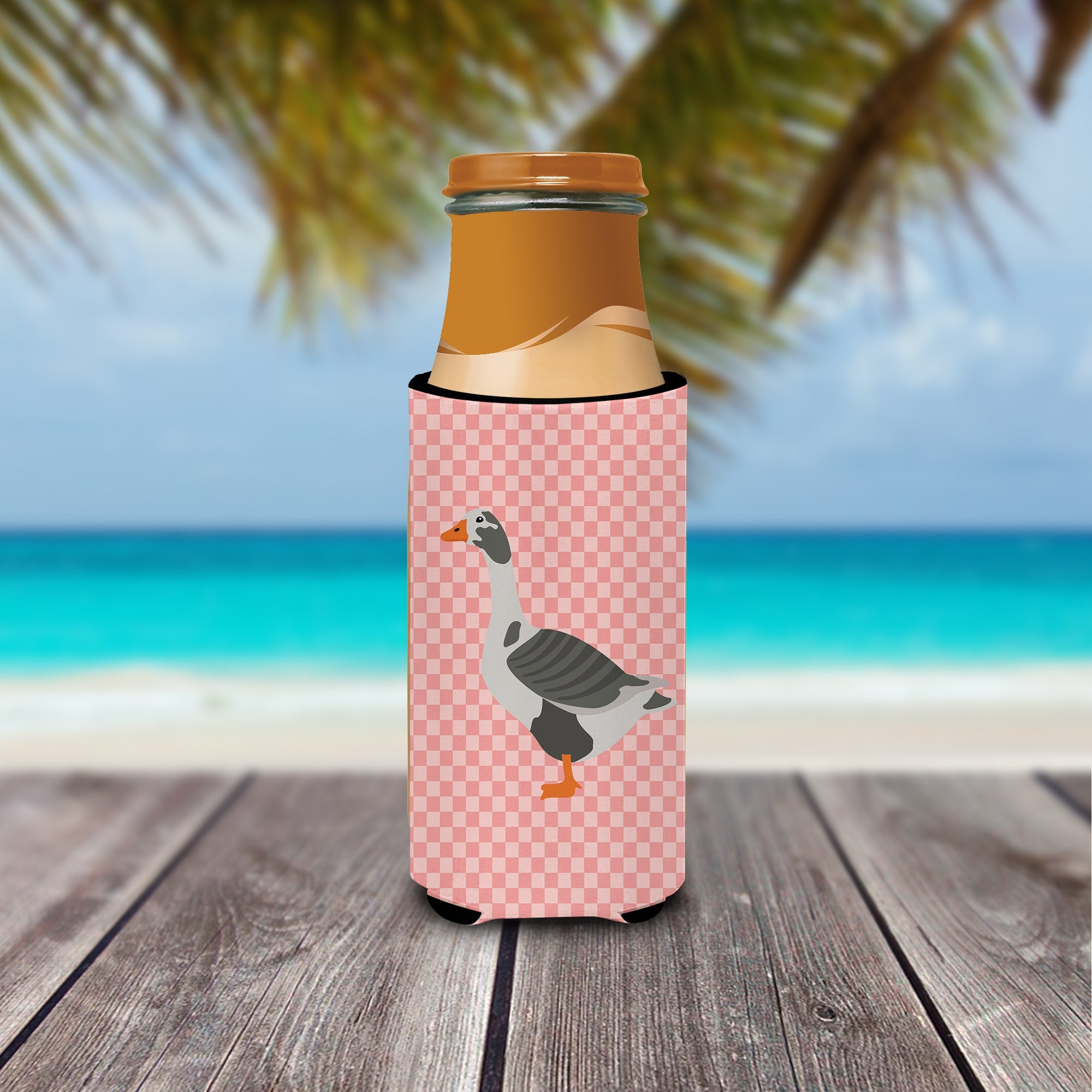 West of England Goose Pink Check Slim Can Hugger , Insulated Foam Hugger for 12 oz Slim Cans, Beer Bottles & Water Bottles, Printed in USA