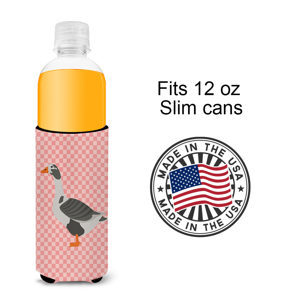 West of England Goose Pink Check Slim Can Hugger , Insulated Foam Hugger for 12 oz Slim Cans, Beer Bottles & Water Bottles, Printed in USA
