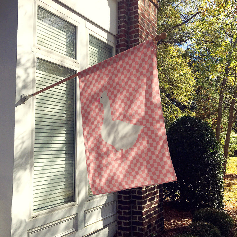 Roman Goose Pink Check House Flag 28x40 Porch Sleeve Pole Decorative Outside Yard Banner Artwork Wall Hanging, Polyester