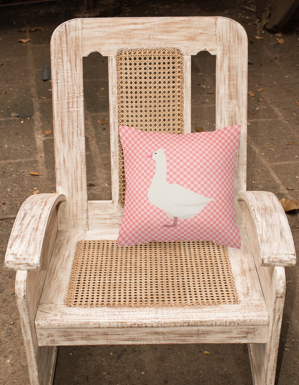 Roman Goose Pink Check Decorative Throw Pillow 18x18 Indoor Outdoor Accent Cushion, Fabric Cover with Insert for Sofa, Bed, Porch & Living Room