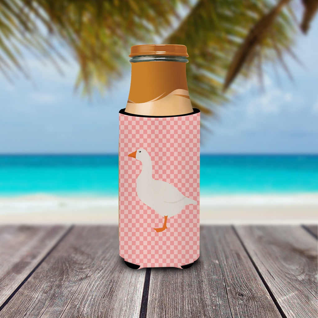 Shire Horse Pink Check Slim Can Hugger , Insulated Foam Hugger for 12 oz Slim Cans, Beer Bottles & Water Bottles, Printed in USA