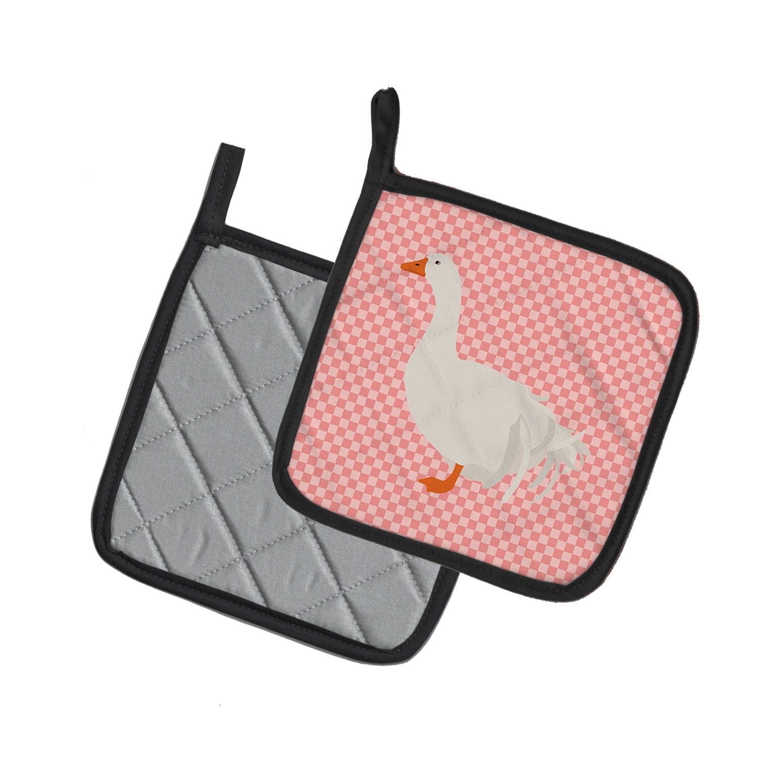 Sebastopol Goose Pink Check Pot Holder Set of 2 Heat Resistant Quilted Hot Pads 7.5 x 7.5 Inch, Insulated Kitchen Trivets for Cooking & Baking