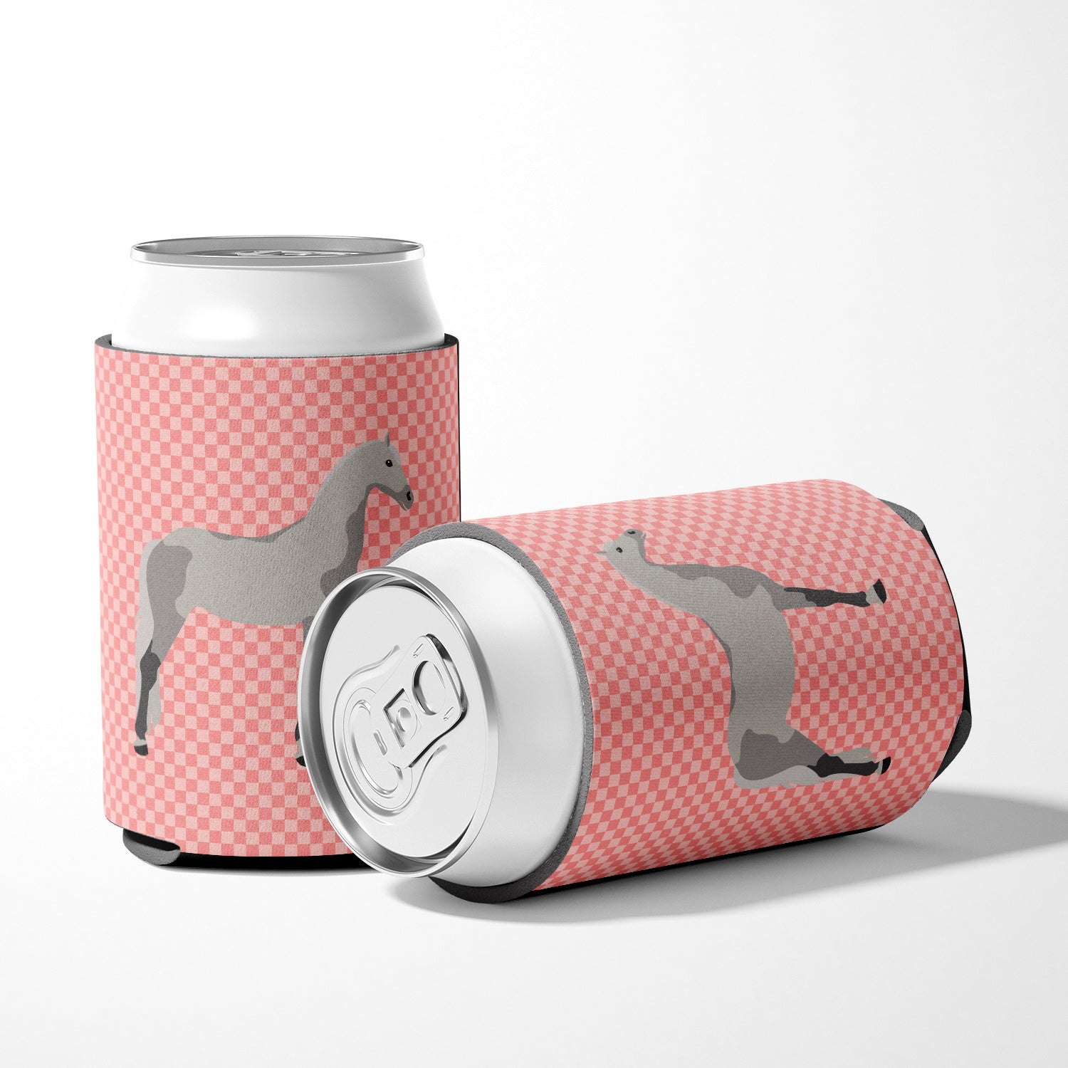 Orlov Trotter Horse Pink Check Can or Bottle Hugger Cooler Sleeve for Standard 12 oz Cans, Insulated Foam Beer & Soda Can Hugger Reusable