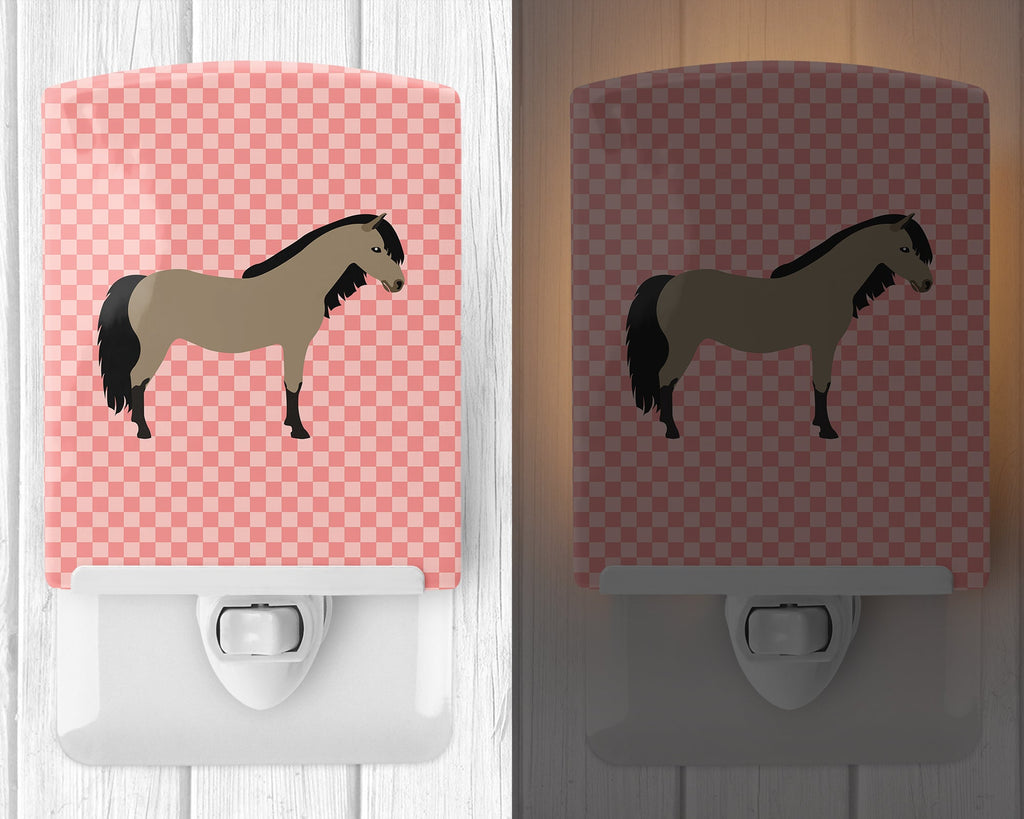 Welsh Pony Horse Pink Check Ceramic Night Light Compact, UL-Certified, Ideal for Bedroom, Bathroom, Nursery, Hallway, Kitchen, 6x4x3, Multicolor