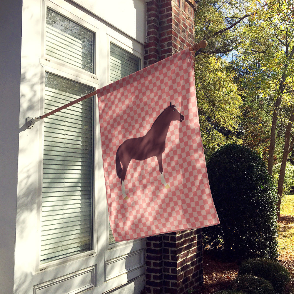 English Thoroughbred Horse Pink Check House Flag 28x40 Porch Sleeve Pole Decorative Outside Yard Banner Artwork Wall Hanging, Polyester