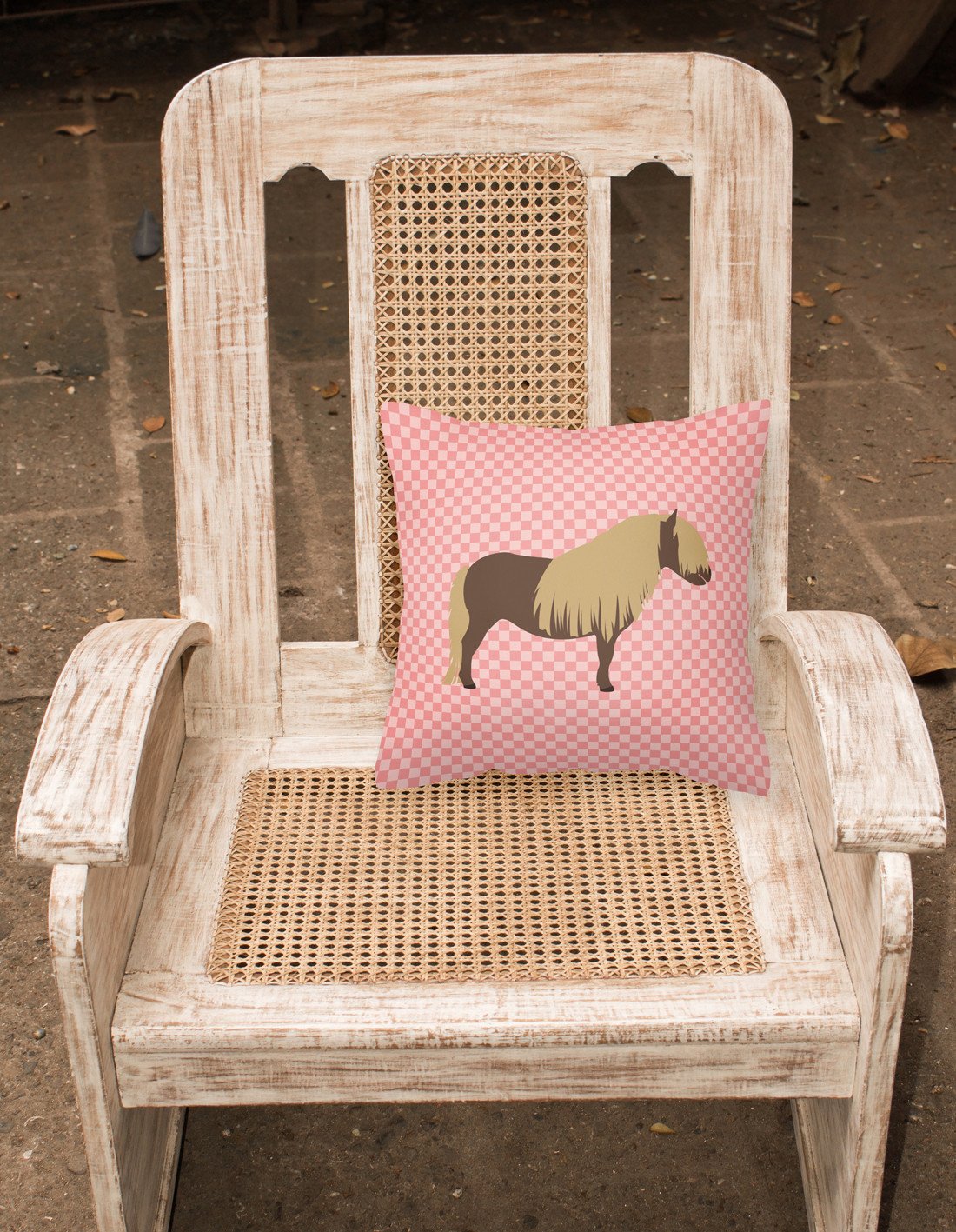 Shetland Pony Horse Pink Check Decorative Throw Pillow 18x18 Indoor Outdoor Accent Cushion, Fabric Cover with Insert for Sofa, Bed, Porch & Living Room