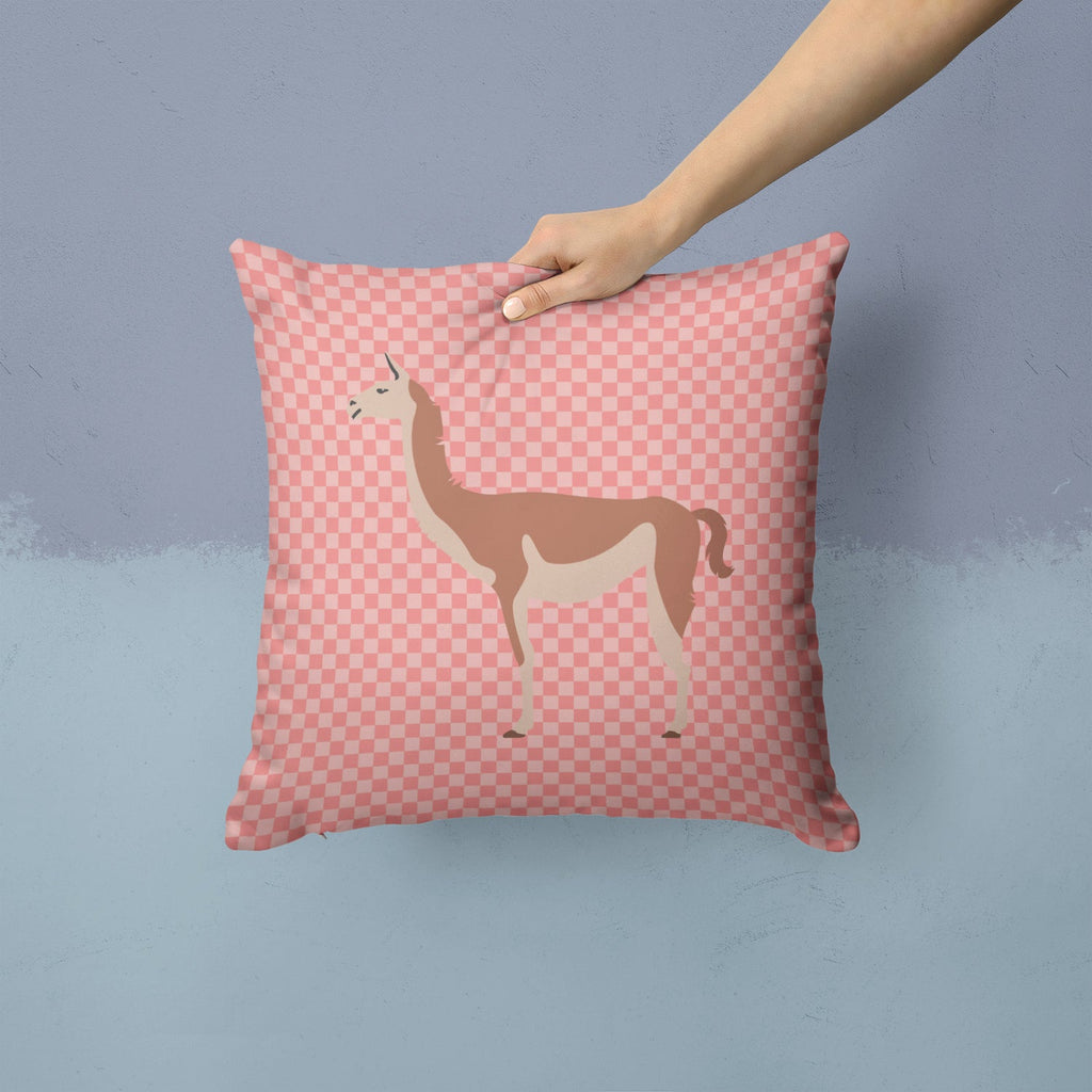 Guanaco Pink Check Decorative Throw Pillow 14x14 Indoor Outdoor Accent Cushion, Fabric Cover with Insert for Sofa, Bed, Porch & Living Room