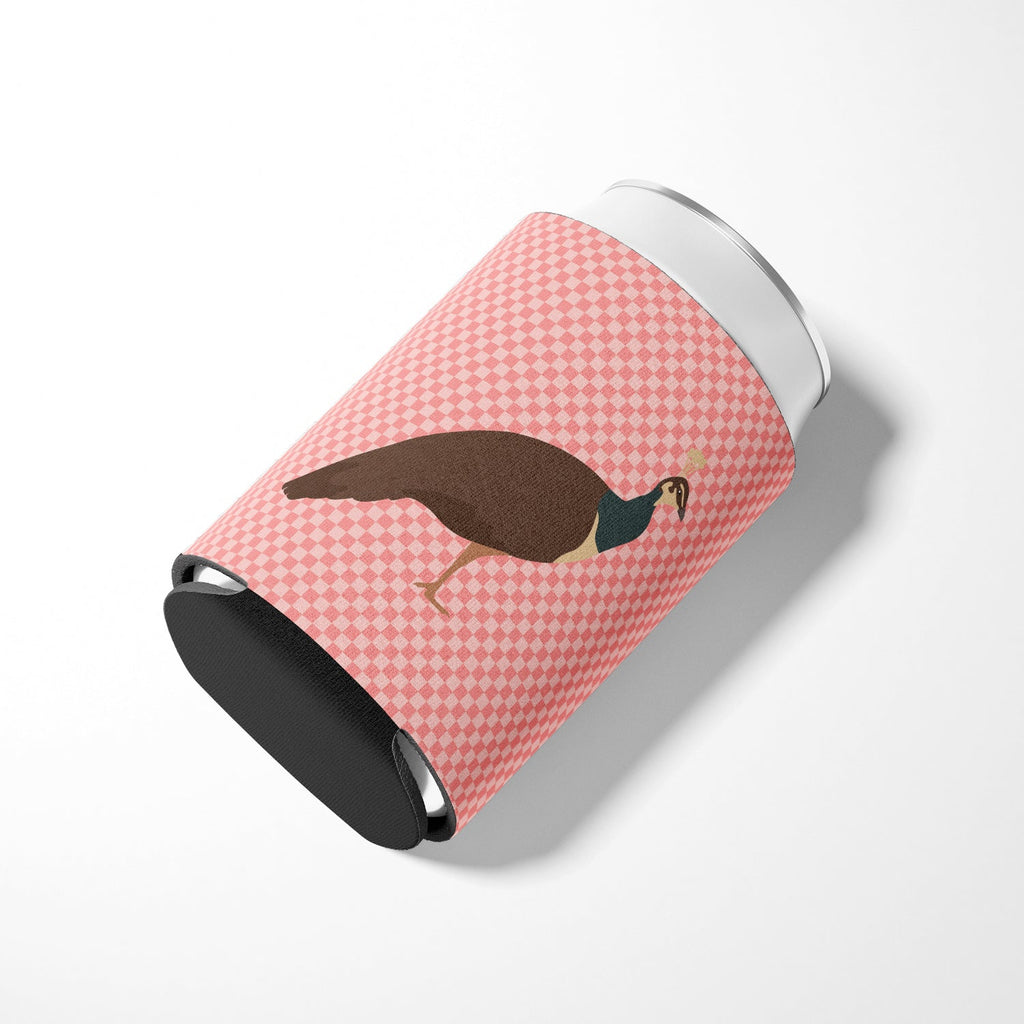 Indian Peahen Peafowl Pink Check Can or Bottle Hugger Cooler Sleeve for Standard 12 oz Cans, Insulated Foam Beer & Soda Can Hugger Reusable