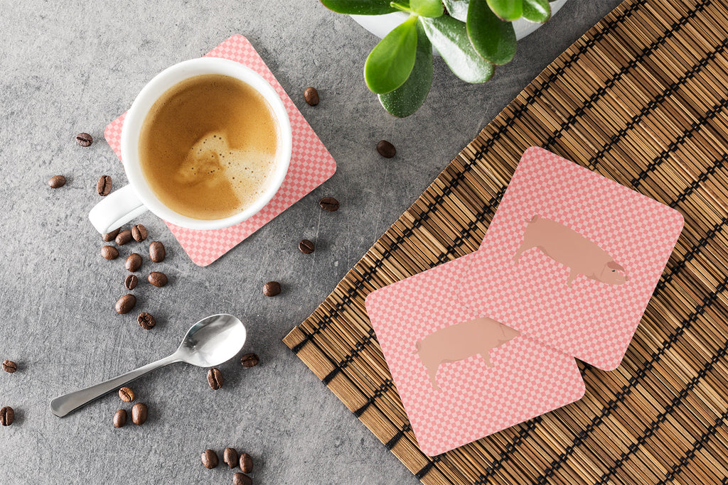 American Landrace Pig Pink Check Foam Coasters Set of 4 Cup Coasters for Indoor Outdoor, Tabletop Protection, Anti Slip, Mouse pad Material