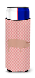 American Landrace Pig Pink Check Slim Can Hugger , Insulated Foam Hugger for 12 oz Slim Cans, Beer Bottles & Water Bottles, Printed in USA