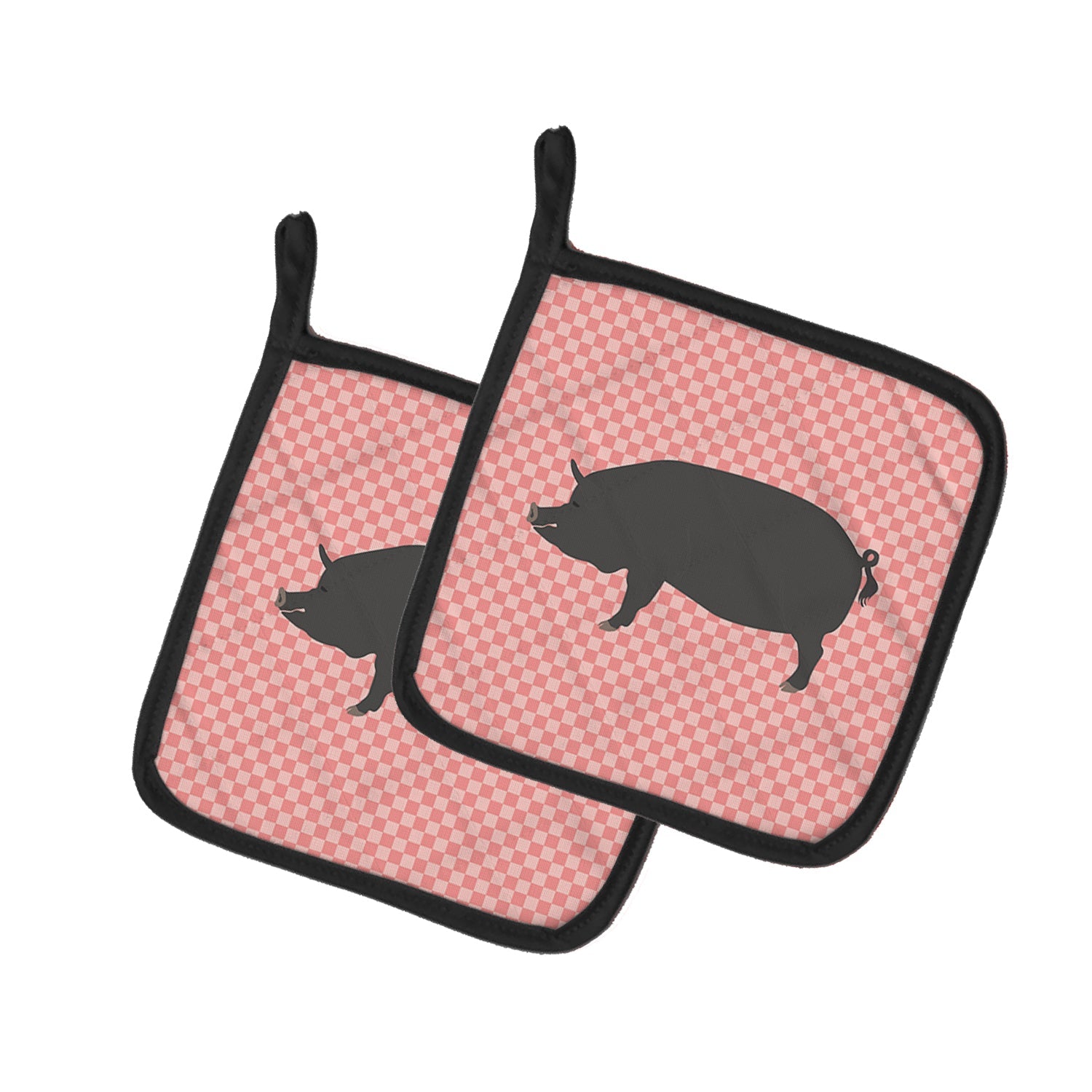 Berkshire Pig Pink Check Pot Holder Set of 2 Heat Resistant Quilted Hot Pads 7.5 x 7.5 Inch, Insulated Kitchen Trivets for Cooking & Baking
