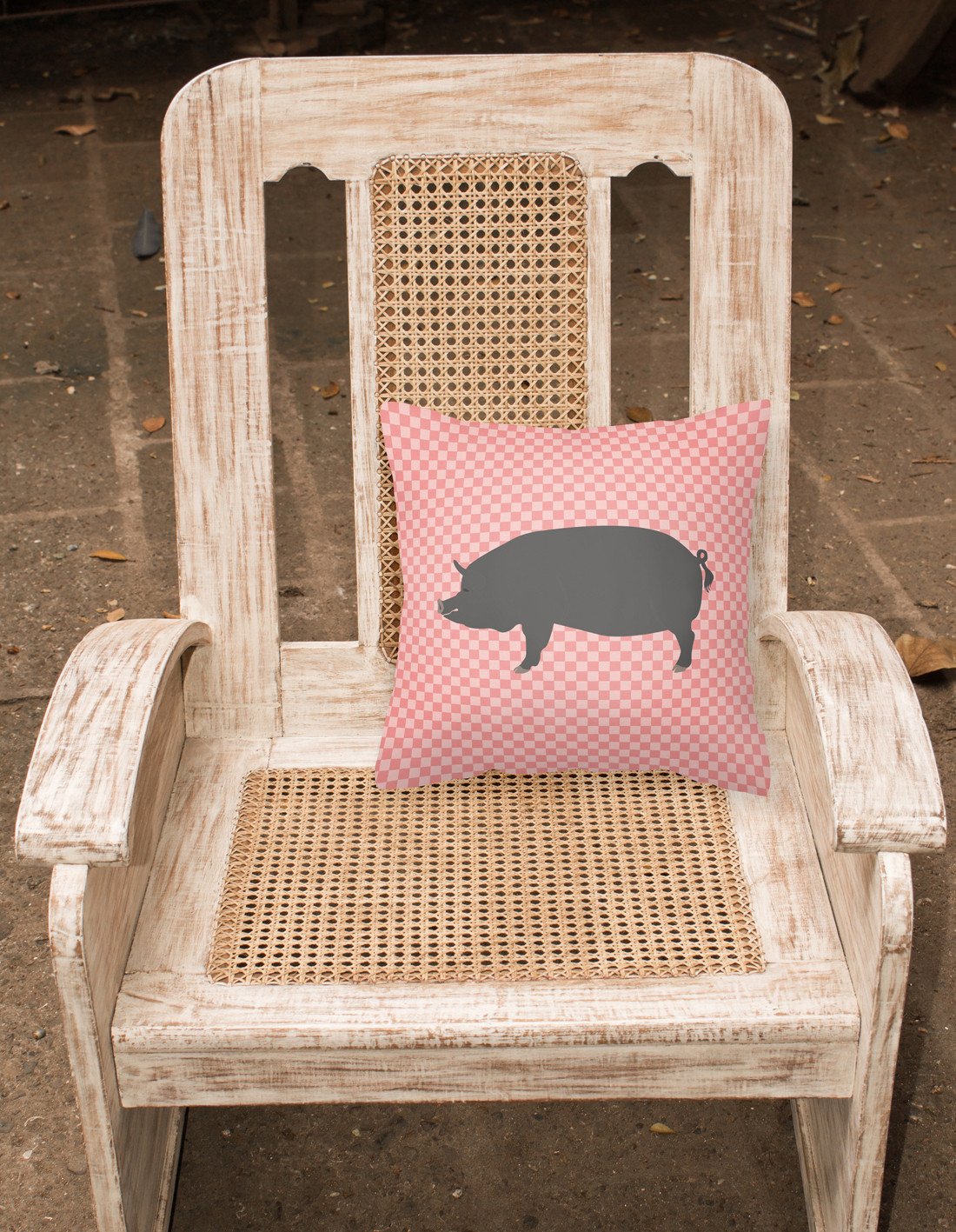 Berkshire Pig Pink Check Decorative Throw Pillow 18x18 Indoor Outdoor Accent Cushion, Fabric Cover with Insert for Sofa, Bed, Porch & Living Room