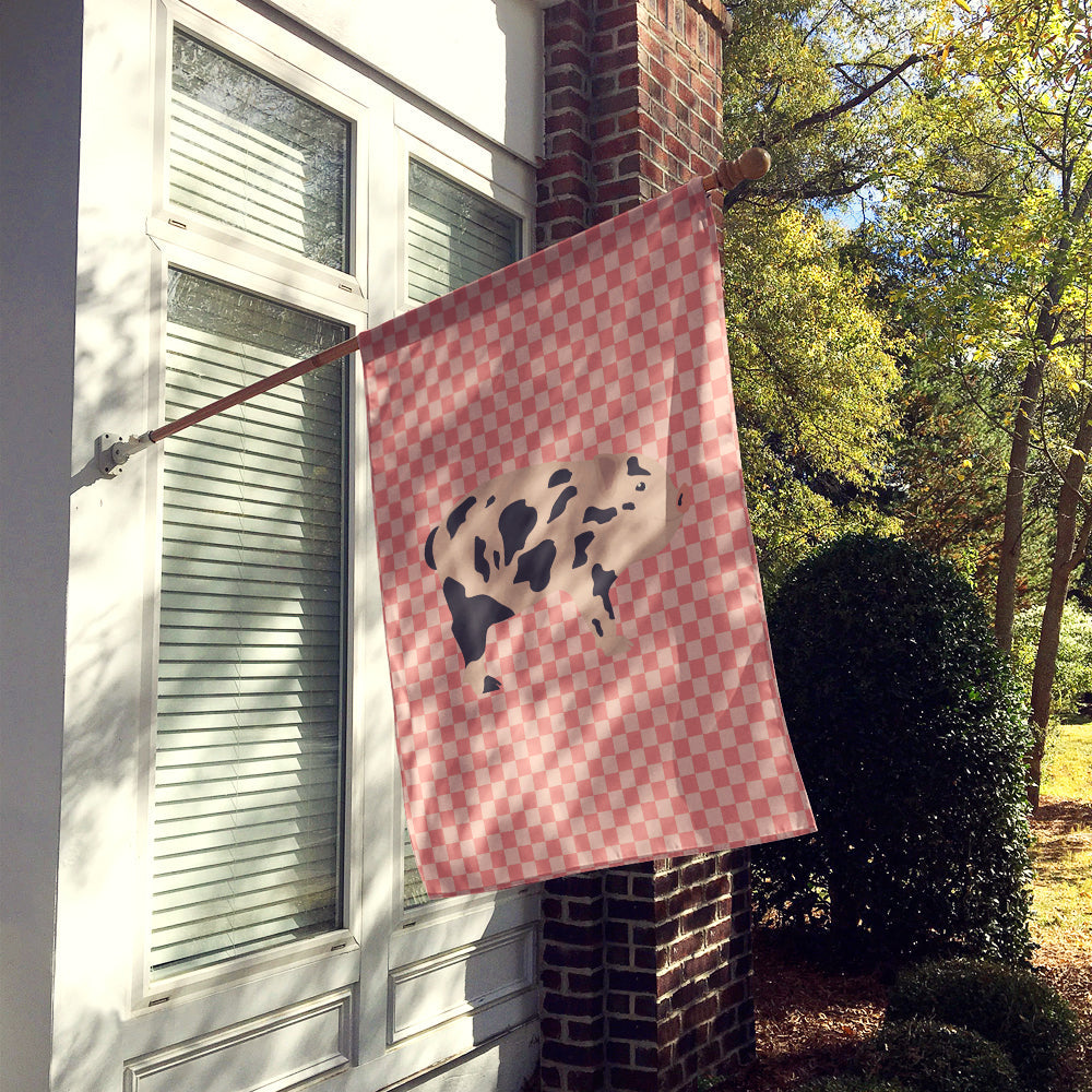 Mini Miniature Pig Pink Check House Flag 28x40 Porch Sleeve Pole Decorative Outside Yard Banner Artwork Wall Hanging, Polyester