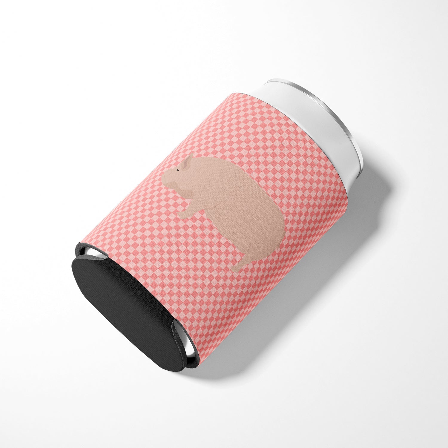 Welsh Pig Pink Check Can or Bottle Hugger Cooler Sleeve for Standard 12 oz Cans, Insulated Foam Beer & Soda Can Hugger Reusable