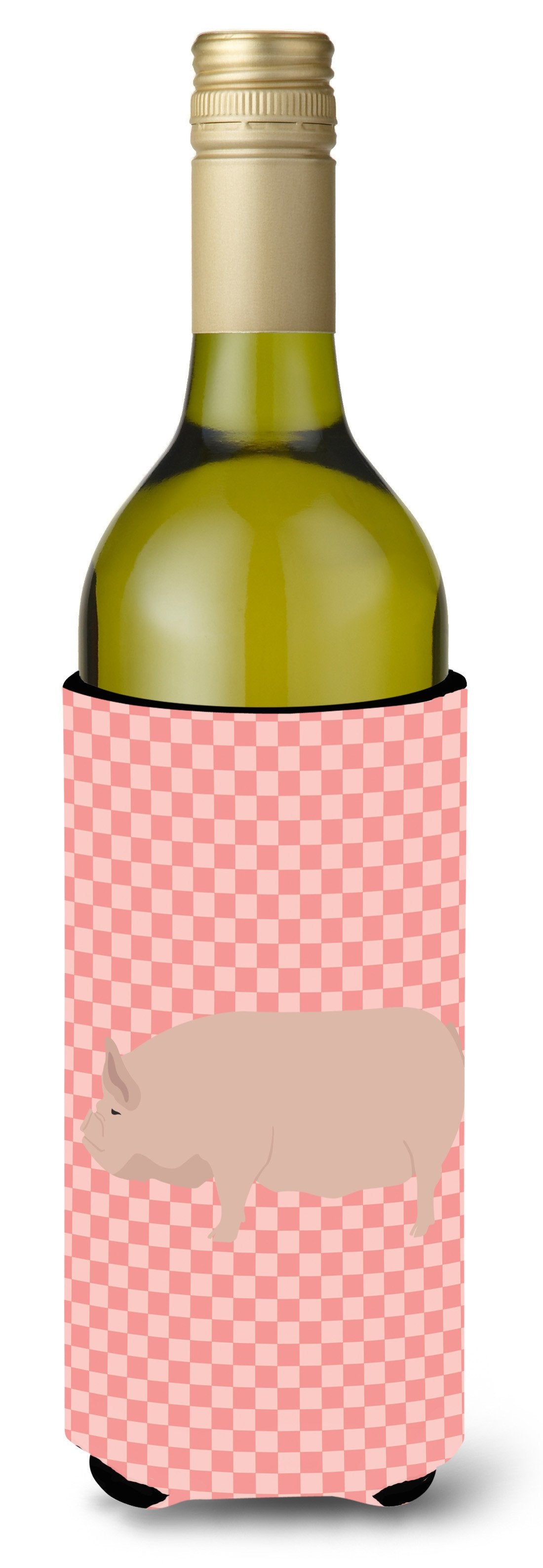 Welsh Pig Pink Check Wine Bottle Hugger Gift Sleeve for Standard 750 ml Bottles, Insulated Reusable Also Fits Mini Shot & Pint Bottles