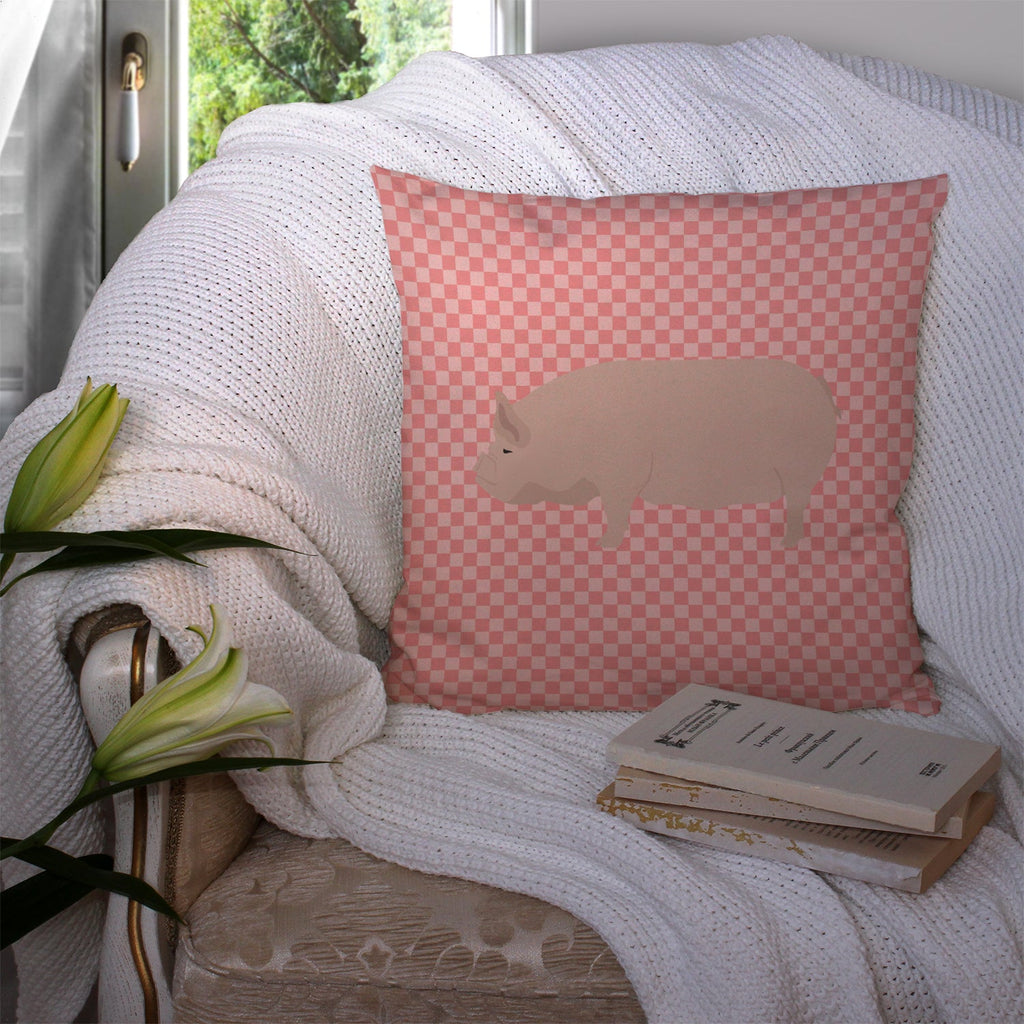 Welsh Pig Pink Check Decorative Throw Pillow 14x14 Indoor Outdoor Accent Cushion, Fabric Cover with Insert for Sofa, Bed, Porch & Living Room