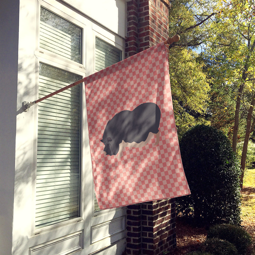 Vietnamese Pot-Bellied Pig Pink Check House Flag 28x40 Porch Sleeve Pole Decorative Outside Yard Banner Artwork Wall Hanging, Polyester