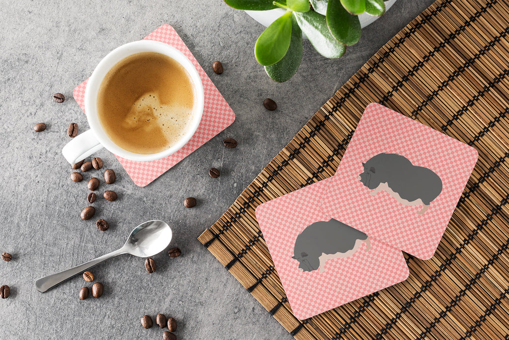 Vietnamese Pot-Bellied Pig Pink Check Foam Coasters Set of 4 Cup Coasters for Indoor Outdoor, Tabletop Protection, Anti Slip, Mouse pad Material