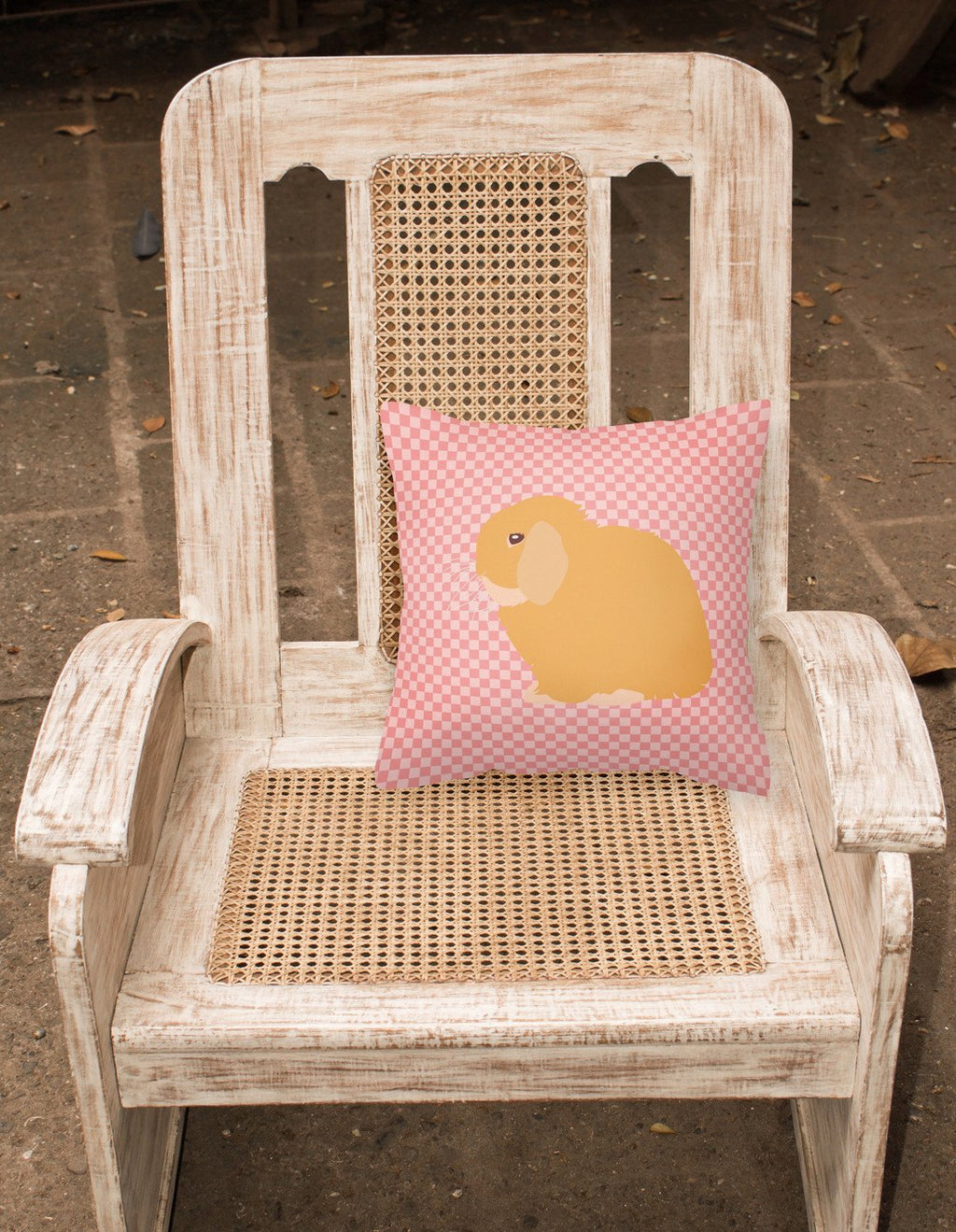 Holland Lop Rabbit Pink Check Decorative Throw Pillow 18x18 Indoor Outdoor Accent Cushion, Fabric Cover with Insert for Sofa, Bed, Porch & Living Room