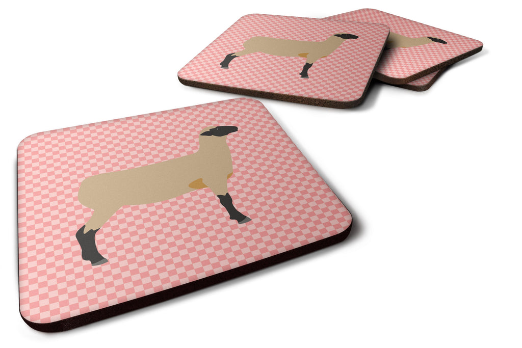 Hampshire Down Sheep Pink Check Foam Coasters Set of 4 Cup Coasters for Indoor Outdoor, Tabletop Protection, Anti Slip, Mouse pad Material