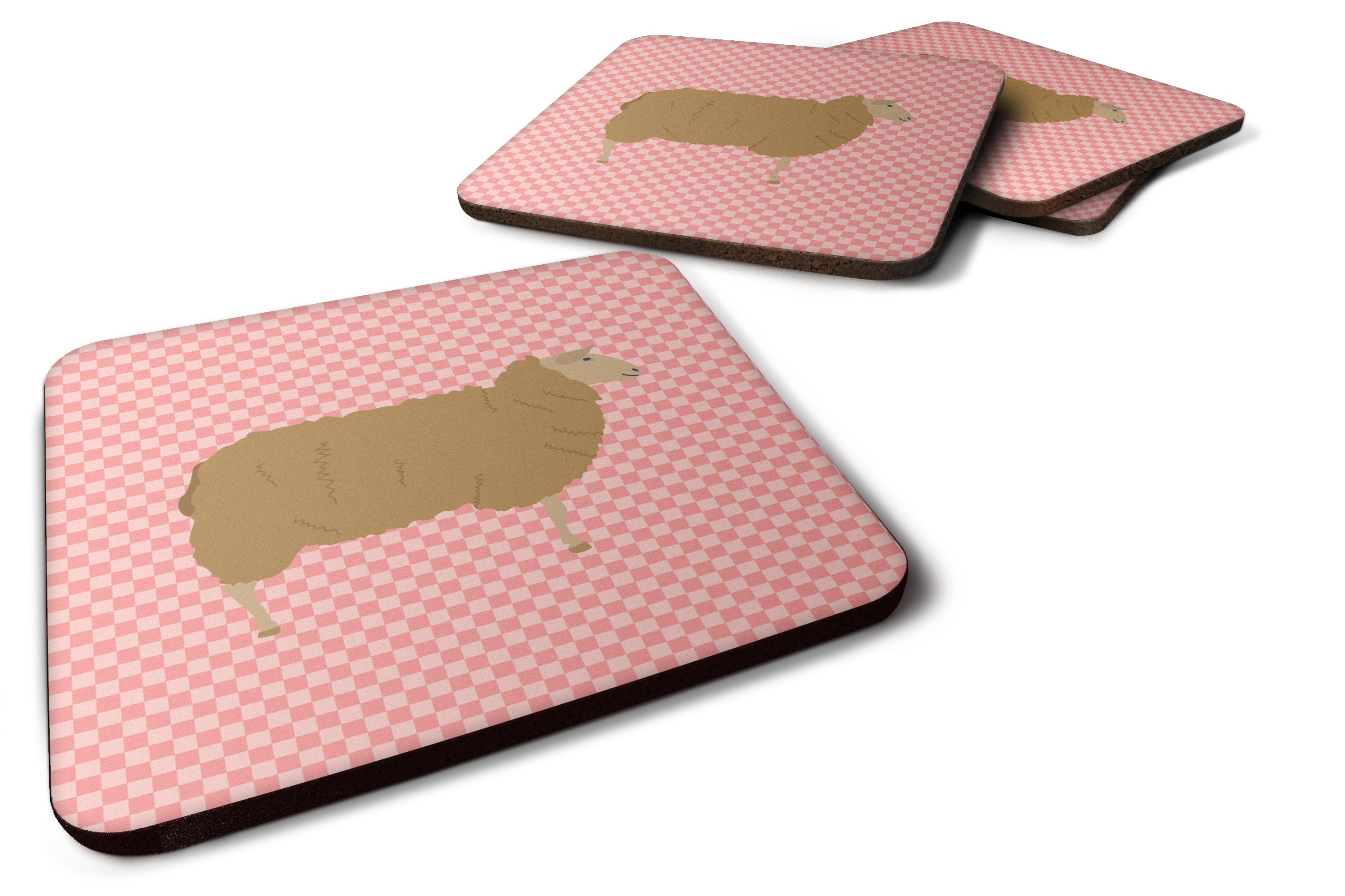 East Friesian Sheep Pink Check Foam Coasters Set of 4 Cup Coasters for Indoor Outdoor, Tabletop Protection, Anti Slip, Mouse pad Material
