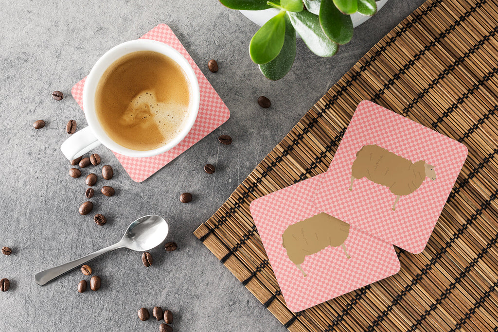 East Friesian Sheep Pink Check Foam Coasters Set of 4 Cup Coasters for Indoor Outdoor, Tabletop Protection, Anti Slip, Mouse pad Material