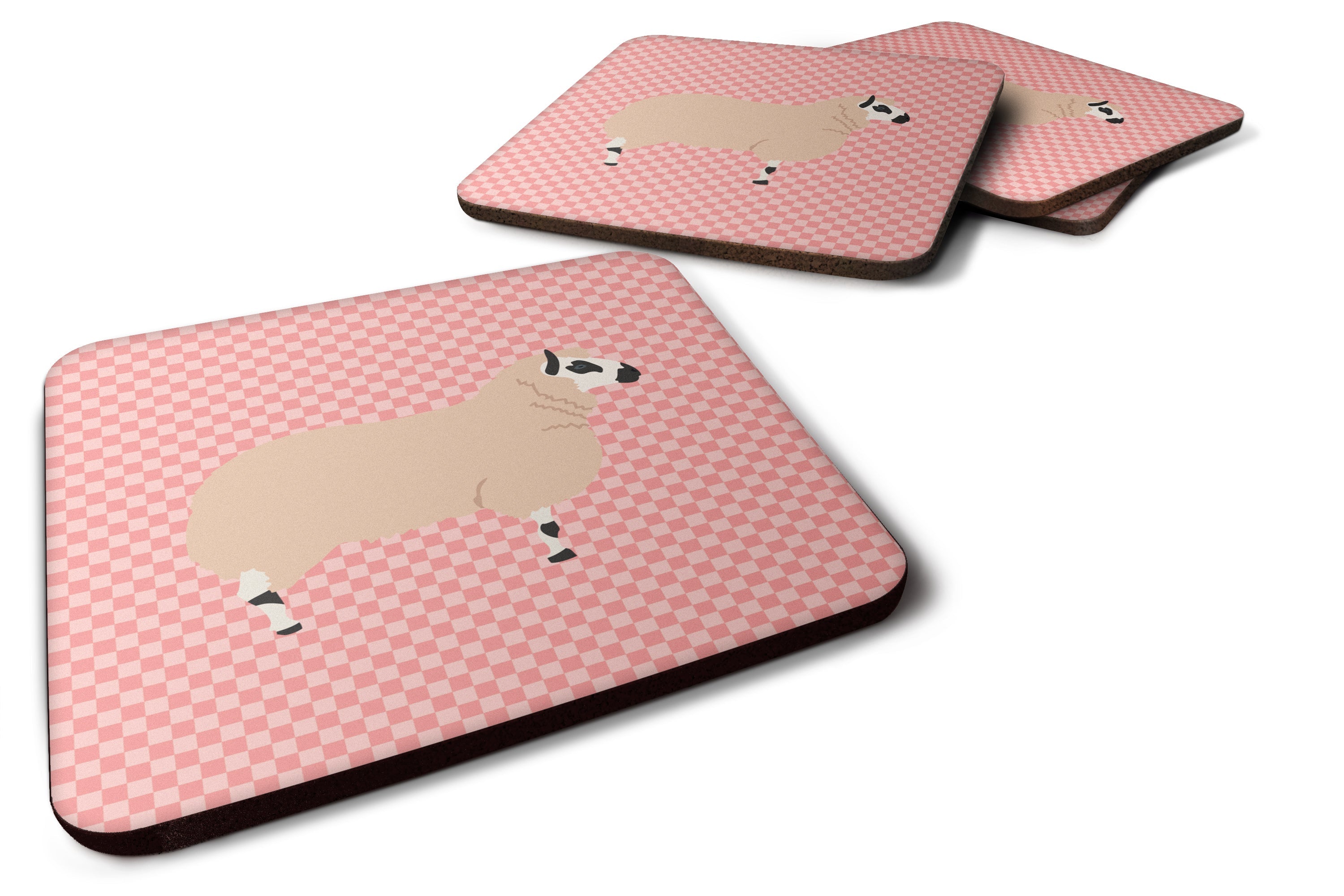 Kerry Hill Sheep Pink Check Foam Coasters Set of 4 Cup Coasters for Indoor Outdoor, Tabletop Protection, Anti Slip, Mouse pad Material
