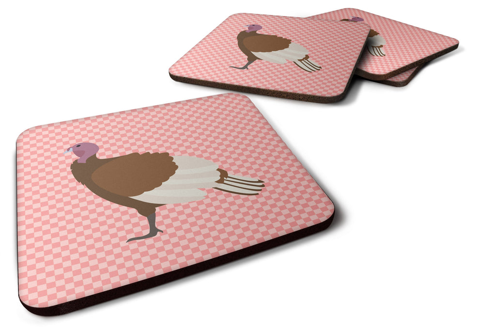 Bourbon Red Turkey Hen Pink Check Foam Coasters Set of 4 Cup Coasters for Indoor Outdoor, Tabletop Protection, Anti Slip, Mouse pad Material
