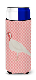 Beltsville Small White Turkey Hen Pink Check Slim Can Hugger , Insulated Foam Hugger for 12 oz Slim Cans, Beer Bottles & Water Bottles, Printed in USA
