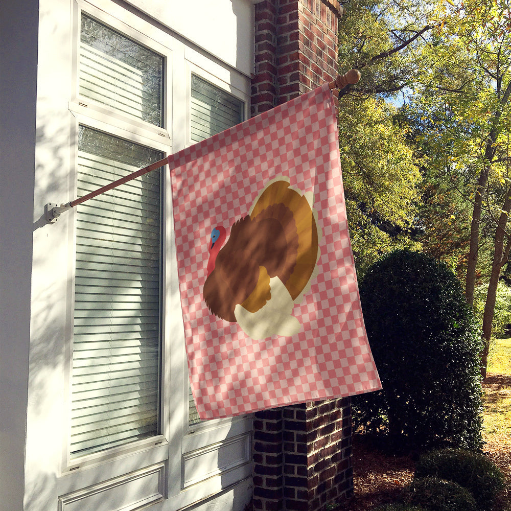 French Turkey Dindon Pink Check House Flag 28x40 Porch Sleeve Pole Decorative Outside Yard Banner Artwork Wall Hanging, Polyester