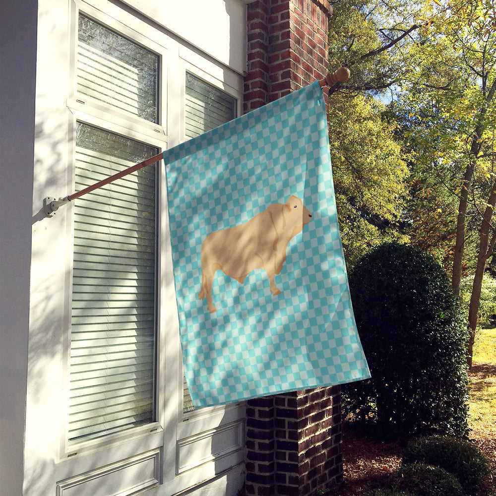 Charolais Cow Blue Check House Flag 28x40 Porch Sleeve Pole Decorative Outside Yard Banner Artwork Wall Hanging, Polyester