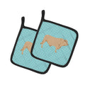 Charolais Cow Blue Check Pot Holder Set of 2 Heat Resistant Quilted Hot Pads 7.5 x 7.5 Inch, Insulated Kitchen Trivets for Cooking & Baking