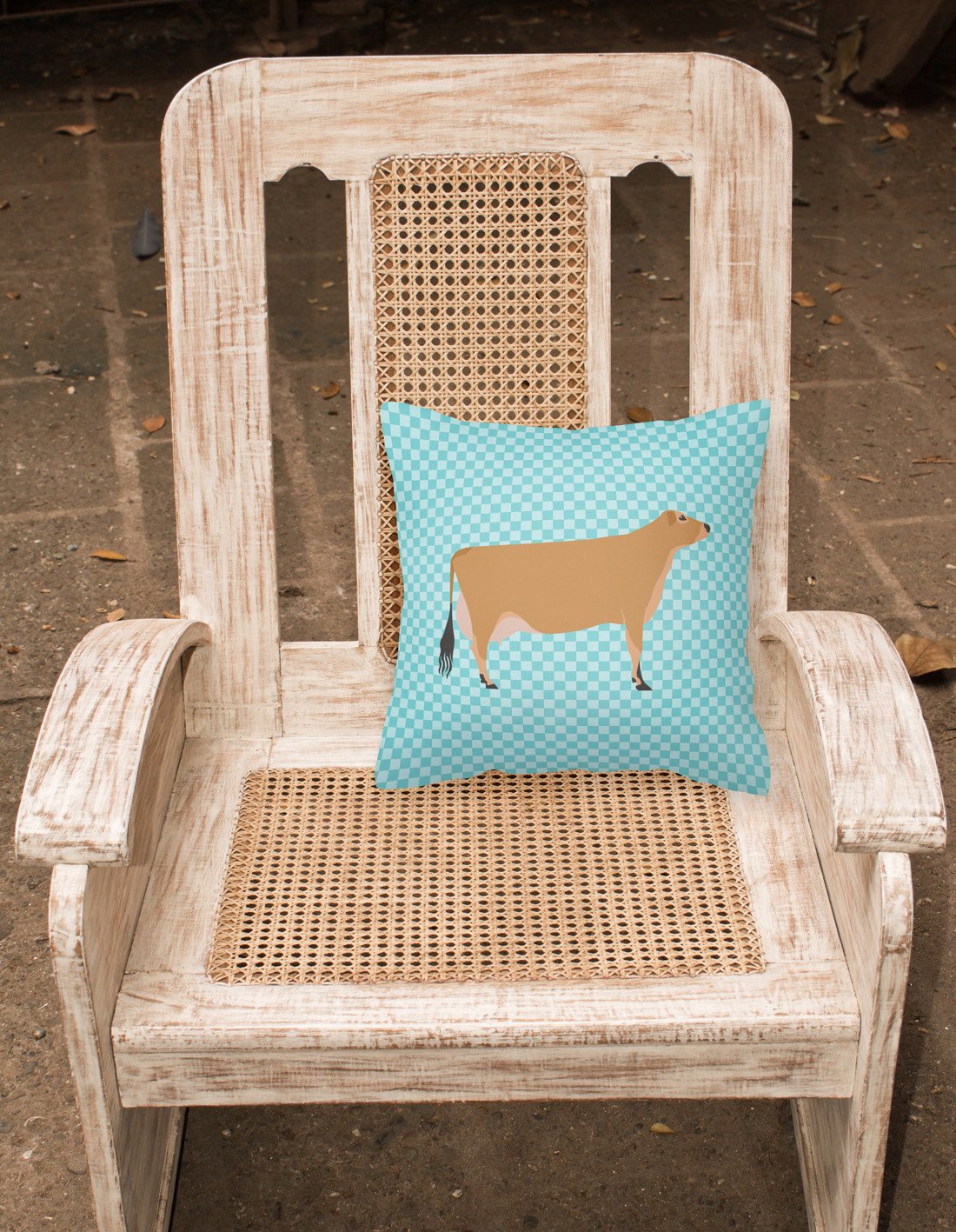 Jersey Cow Blue Check Decorative Throw Pillow 18x18 Indoor Outdoor Accent Cushion, Fabric Cover with Insert for Sofa, Bed, Porch & Living Room