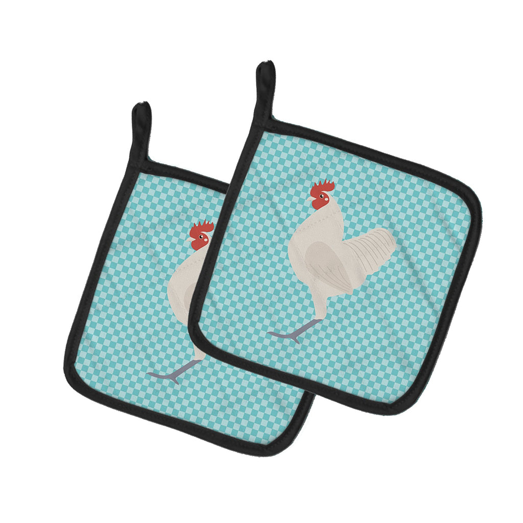 German Langshan Chicken Blue Check Pot Holder Set of 2 Heat Resistant Quilted Hot Pads 7.5 x 7.5 Inch, Insulated Kitchen Trivets for Cooking & Baking