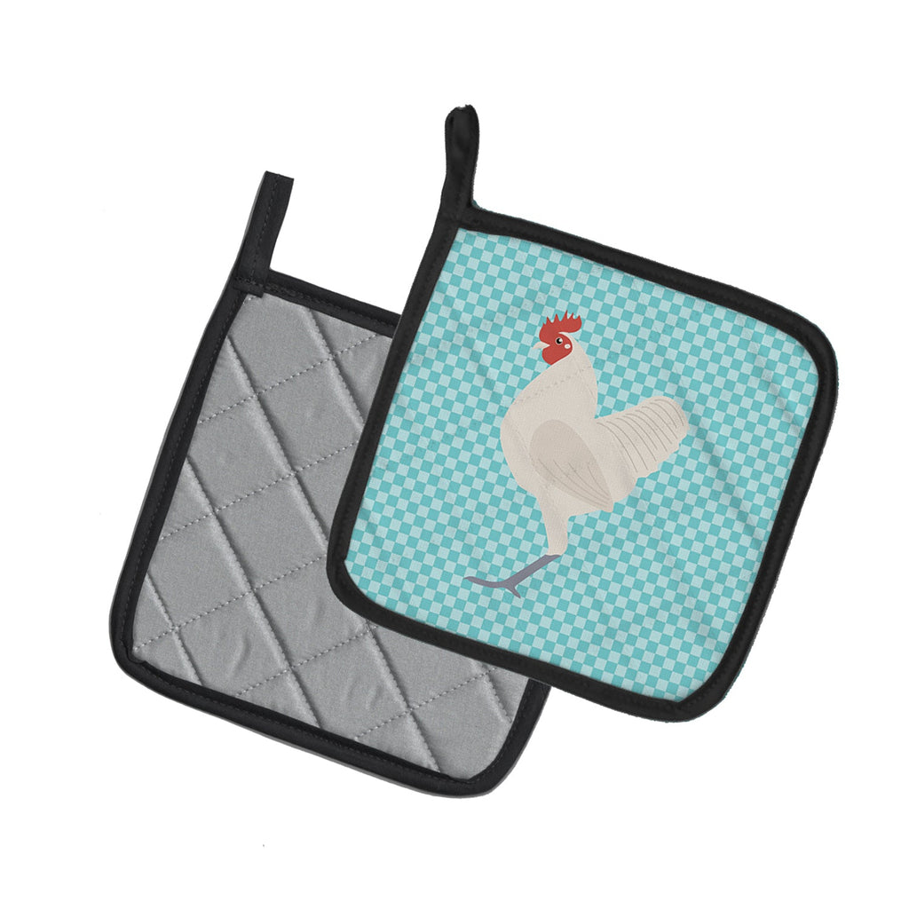 German Langshan Chicken Blue Check Pot Holder Set of 2 Heat Resistant Quilted Hot Pads 7.5 x 7.5 Inch, Insulated Kitchen Trivets for Cooking & Baking