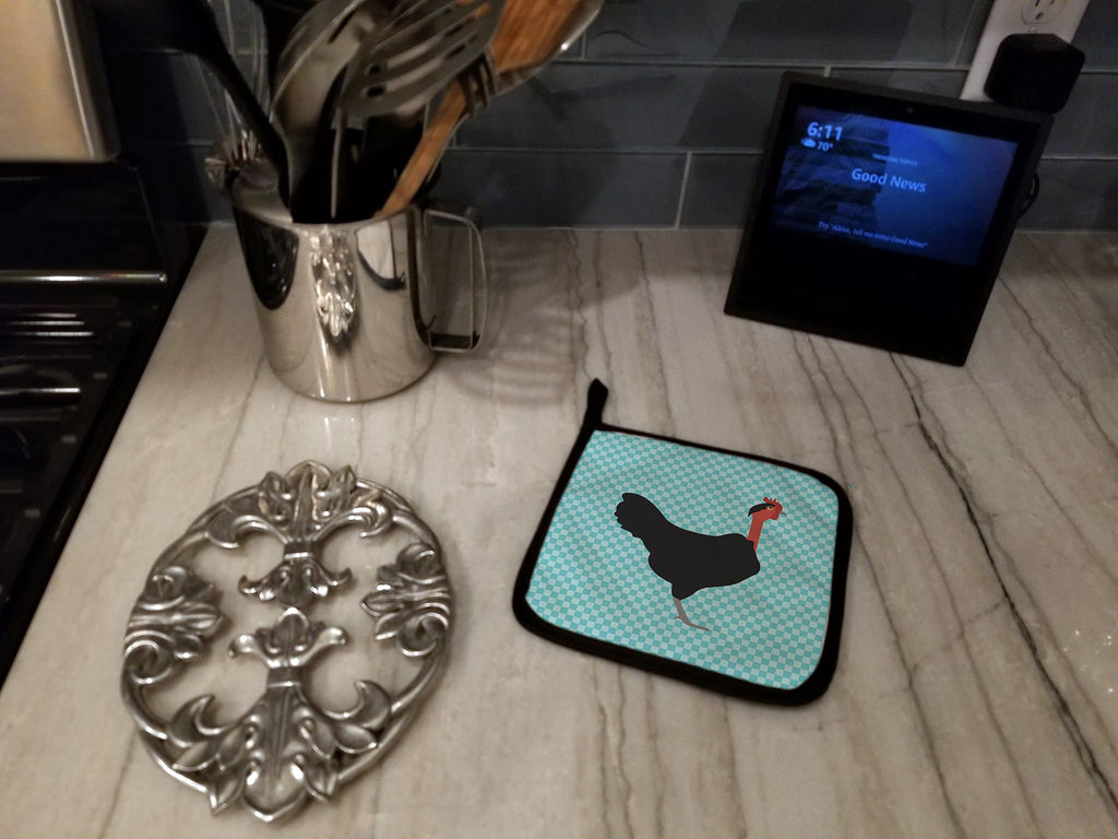Naked Neck Chicken Blue Check Pot Holder Set of 2 Heat Resistant Quilted Hot Pads 7.5 x 7.5 Inch, Insulated Kitchen Trivets for Cooking & Baking