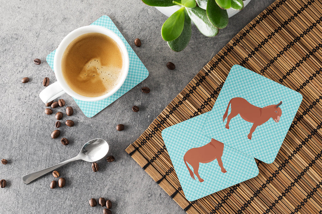 Irish Donkey Blue Check Foam Coasters Set of 4 Cup Coasters for Indoor Outdoor, Tabletop Protection, Anti Slip, Mouse pad Material