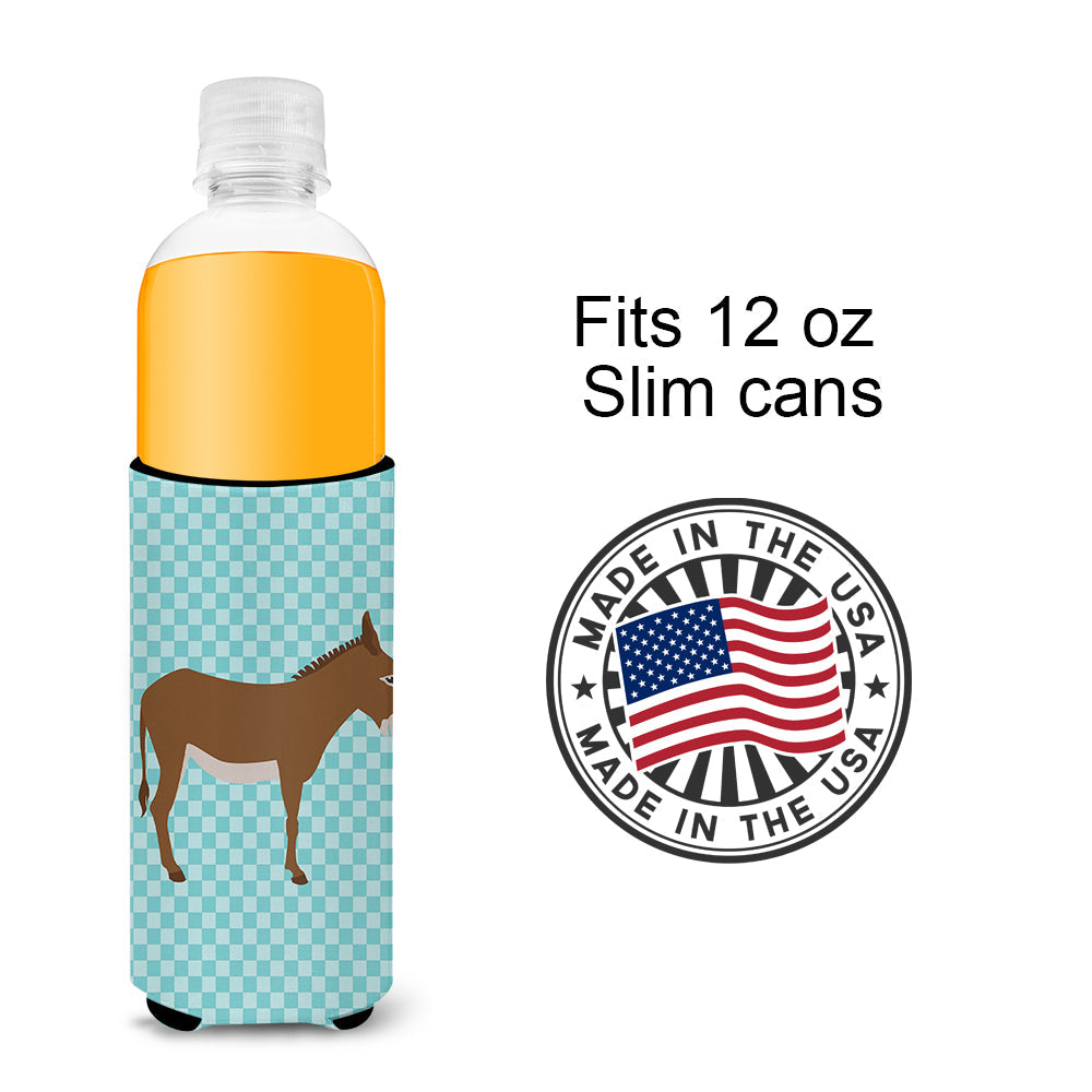 Cotentin Donkey Blue Check Slim Can Hugger , Insulated Foam Hugger for 12 oz Slim Cans, Beer Bottles & Water Bottles, Printed in USA