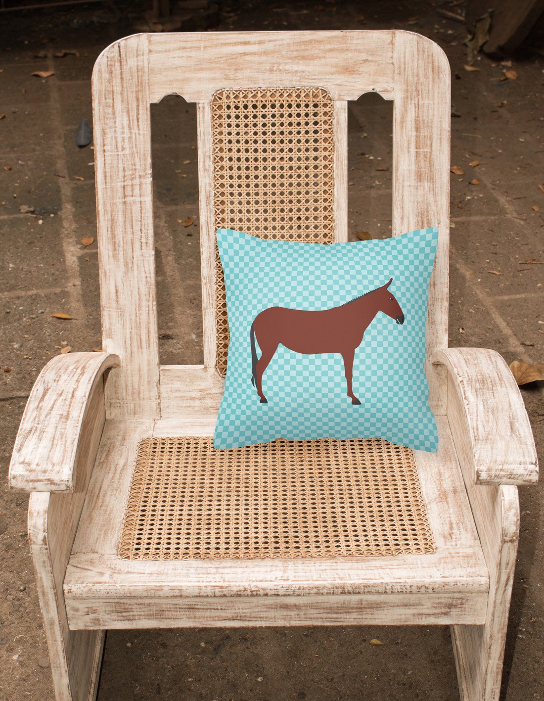 Hinny Horse Donkey Blue Check Decorative Throw Pillow 18x18 Indoor Outdoor Accent Cushion, Fabric Cover with Insert for Sofa, Bed, Porch & Living Room