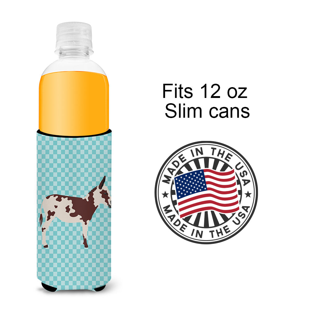 American Spotted Donkey Blue Check Slim Can Hugger , Insulated Foam Hugger for 12 oz Slim Cans, Beer Bottles & Water Bottles, Printed in USA