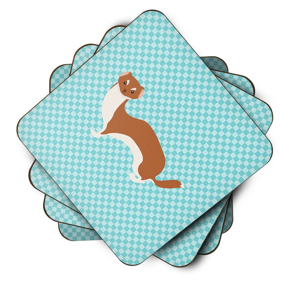 Weasel Blue Check Foam Coasters Set of 4 Cup Coasters for Indoor Outdoor, Tabletop Protection, Anti Slip, Mouse pad Material