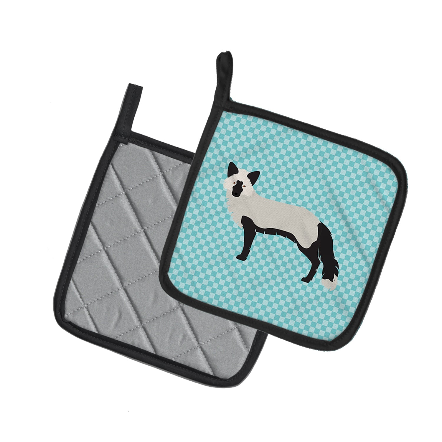 Silver Fox Blue Check Pot Holder Set of 2 Heat Resistant Quilted Hot Pads 7.5 x 7.5 Inch, Insulated Kitchen Trivets for Cooking & Baking