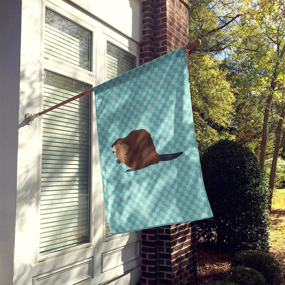 Eurasian Beaver Blue Check House Flag 28x40 Porch Sleeve Pole Decorative Outside Yard Banner Artwork Wall Hanging, Polyester