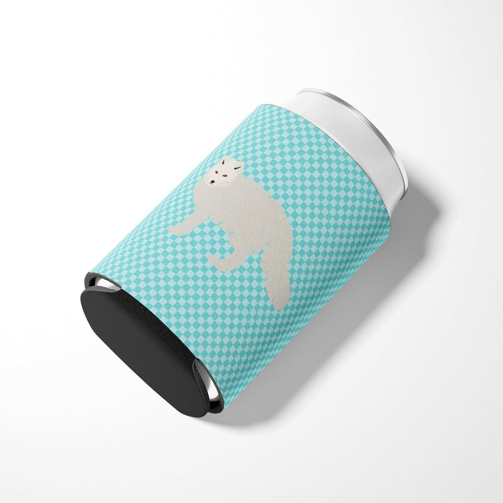 White Arctic Fox Blue Check Can or Bottle Hugger Cooler Sleeve for Standard 12 oz Cans, Insulated Foam Beer & Soda Can Hugger Reusable