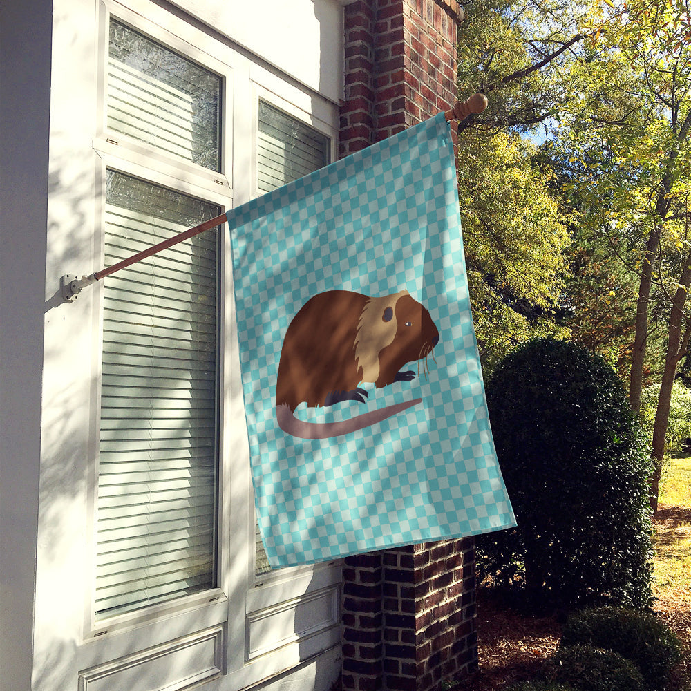 Coypu Nutria River Rat Blue Check House Flag 28x40 Porch Sleeve Pole Decorative Outside Yard Banner Artwork Wall Hanging, Polyester