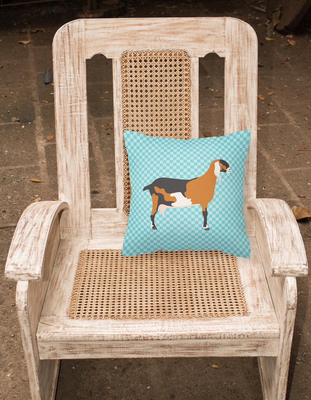Anglo-nubian Nubian Goat Blue Check Decorative Throw Pillow 18x18 Indoor Outdoor Accent Cushion, Fabric Cover with Insert for Sofa, Bed, Porch & Living Room