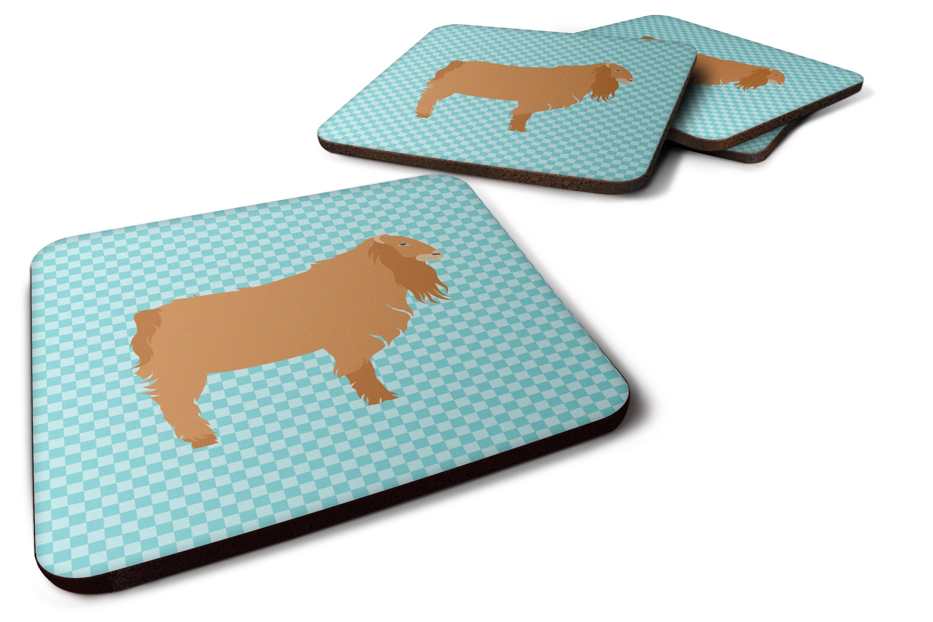 American Lamancha Goat Blue Check Foam Coasters Set of 4 Cup Coasters for Indoor Outdoor, Tabletop Protection, Anti Slip, Mouse pad Material