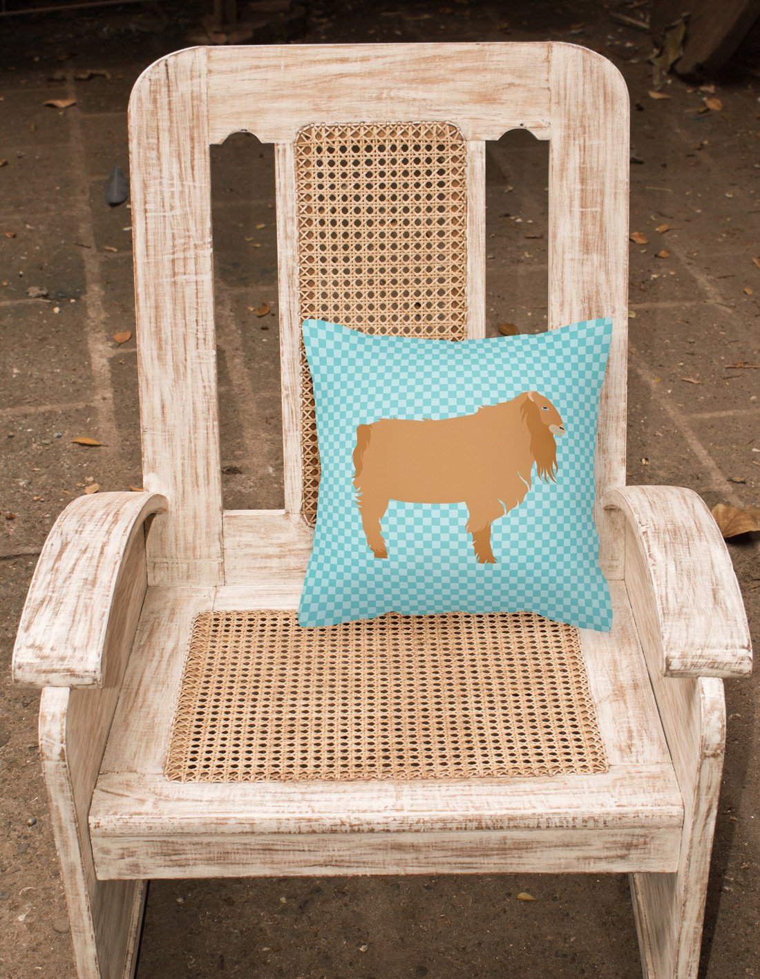 American Lamancha Goat Blue Check Decorative Throw Pillow 18x18 Indoor Outdoor Accent Cushion, Fabric Cover with Insert for Sofa, Bed, Porch & Living Room