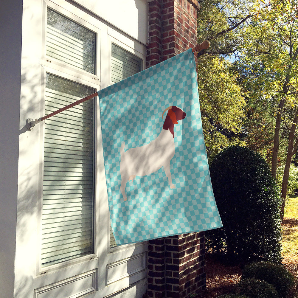 Boer Goat Blue Check House Flag 28x40 Porch Sleeve Pole Decorative Outside Yard Banner Artwork Wall Hanging, Polyester