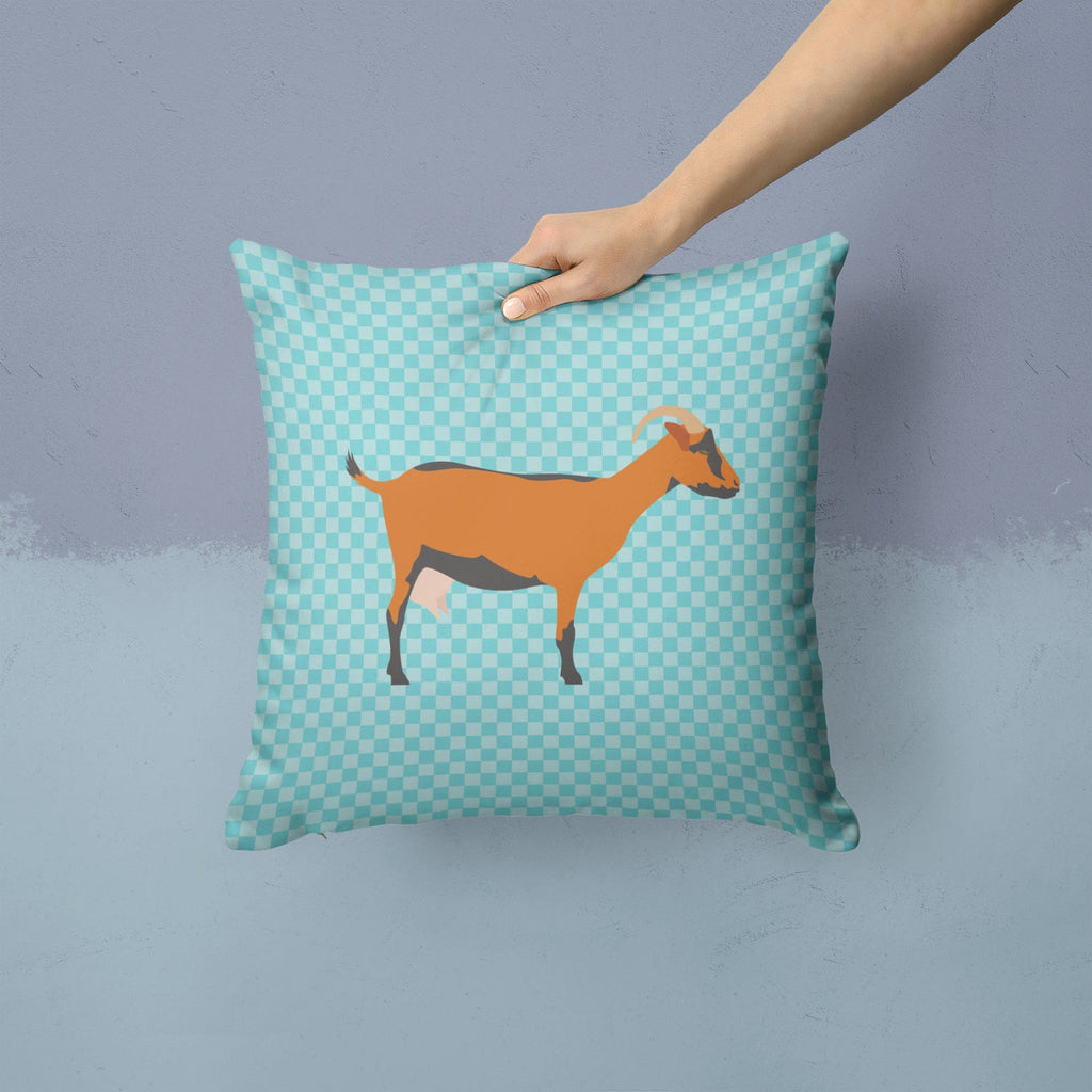 Oberhasli Goat Blue Check Decorative Throw Pillow 14x14 Indoor Outdoor Accent Cushion, Fabric Cover with Insert for Sofa, Bed, Porch & Living Room